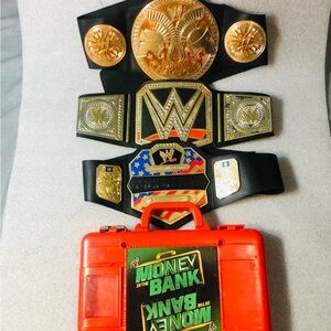 WWE Mattel US Champion Tag Team World Heavyweight Champions Belt W/ Money Bank